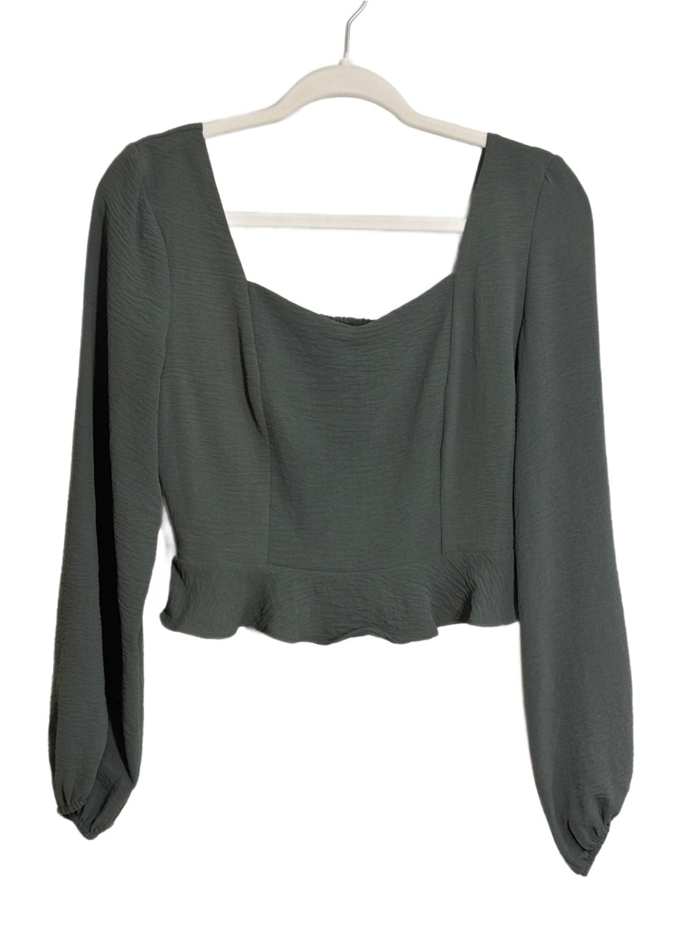 Alter’d State Women's Slate Green Long-Sleeve Peplum Top